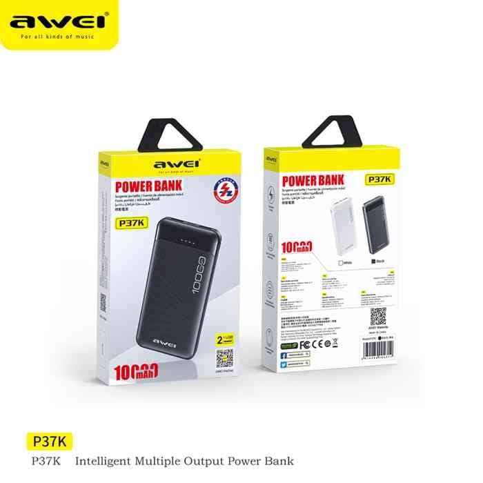 Awei P37K 10000mAh Fast Charging Power Bank - Black Color - Image 3